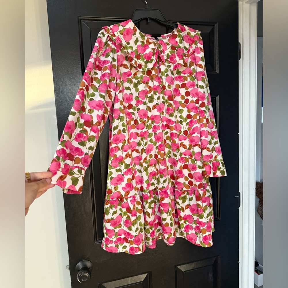 Who What Wear Mini Pink Floral Collared Small Puff Long Sleeve Dress